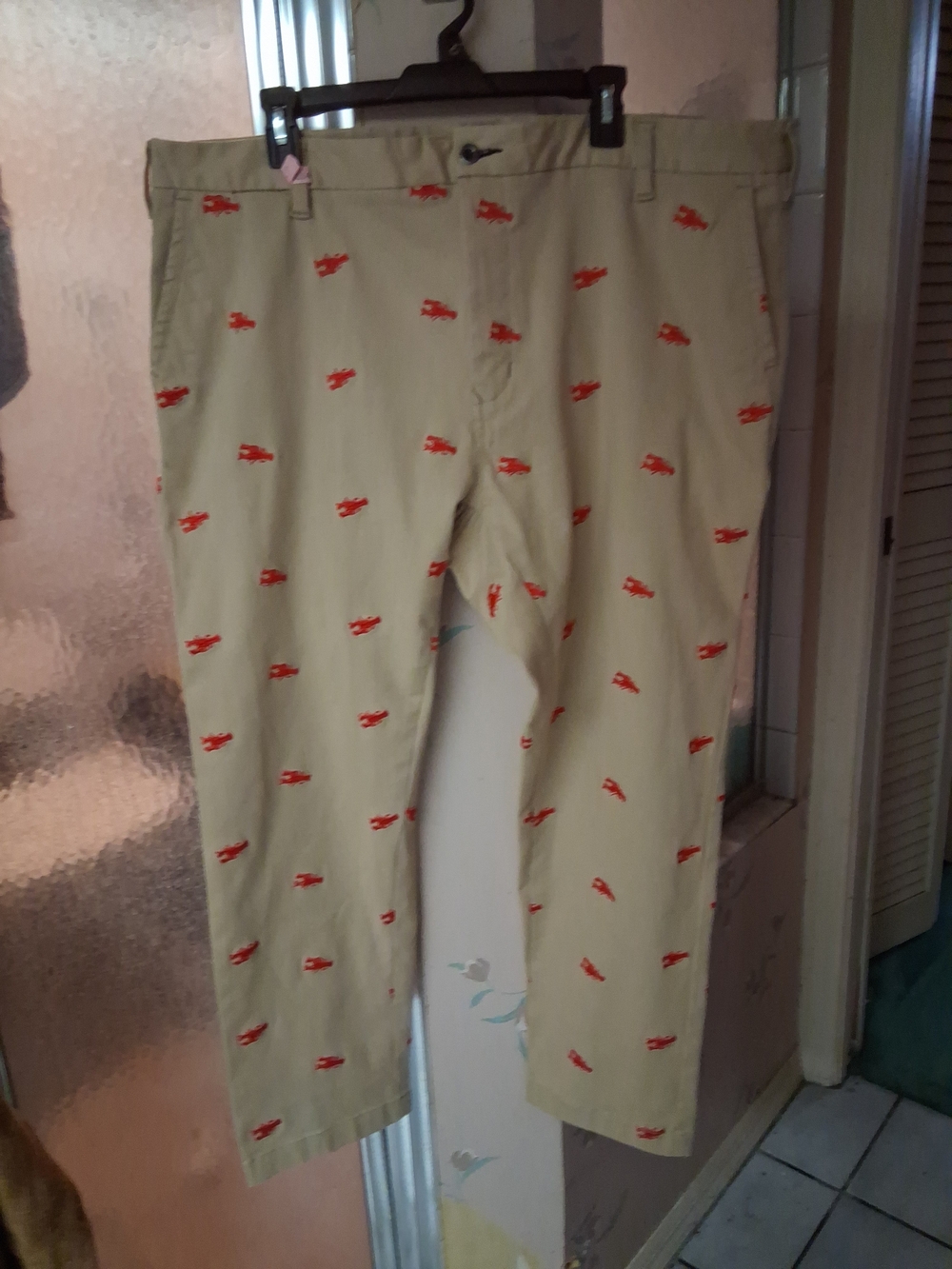 Woodies Tan Chino Pants with Embroidered Red Lobsters 45 X 29